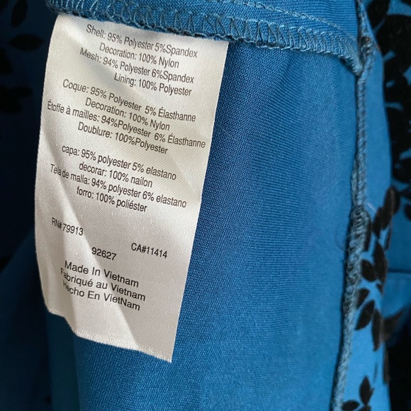 Maternity Blue Formal Dress w Black Velvet Florals & Black Mesh Neckline Medium - Picture 10 of 11